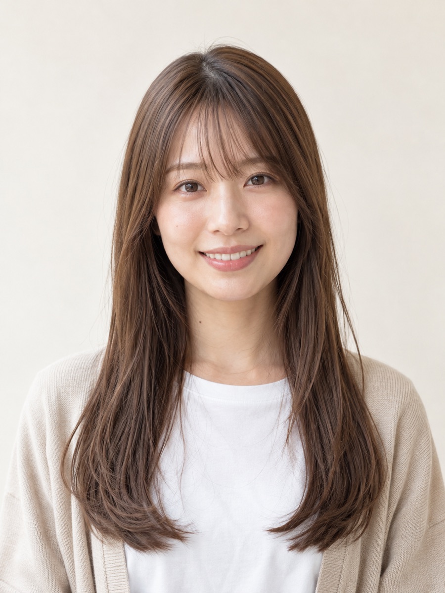 前髪ありロング×ナチュラルブラウン（正面）