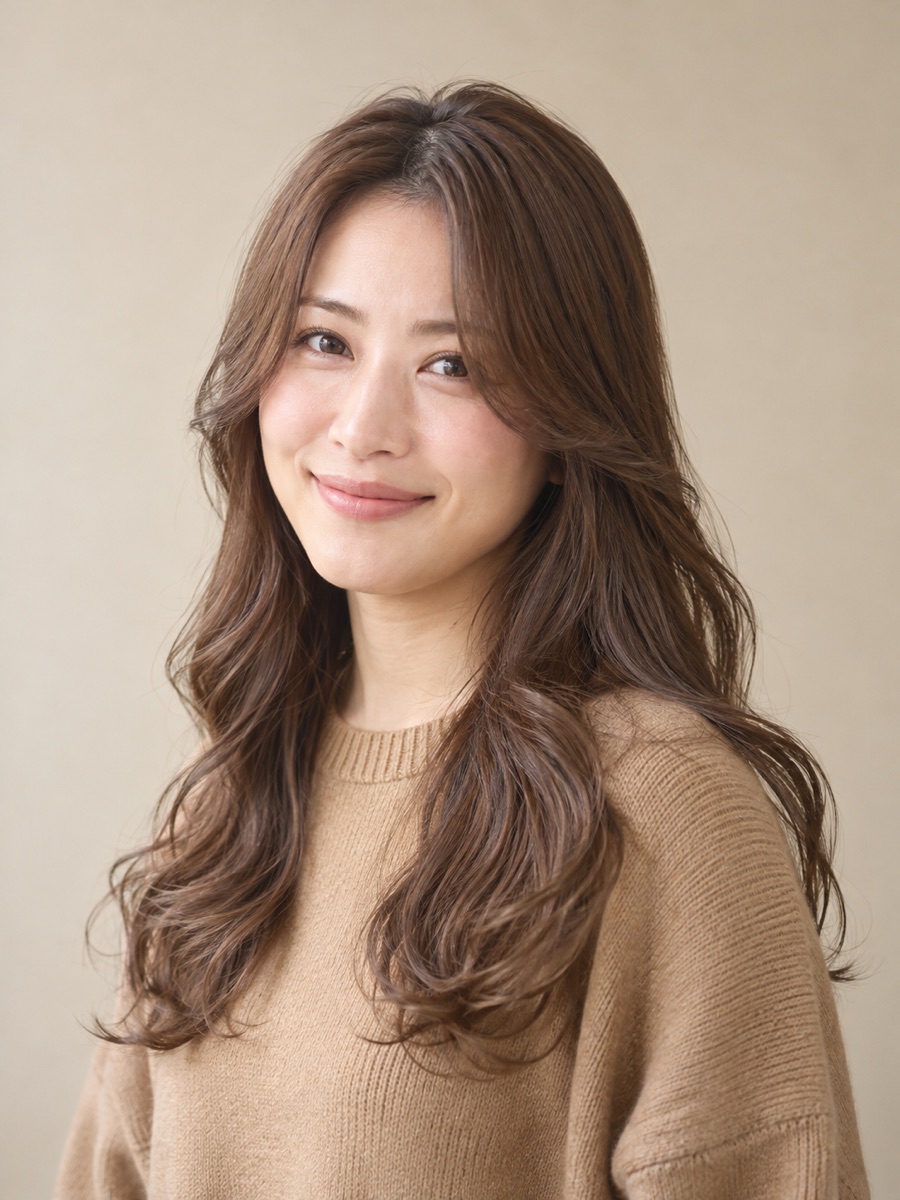ゆる巻きロング×ベージュブラウン（正面）